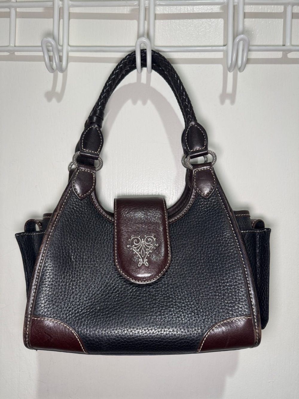 BRIGHTON Cheryl H30549 Black Brown Leather Small Handbag EUC KL $200